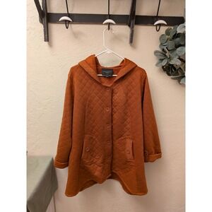 Christian Siriano Quilted Orange Hooded Jacket Coat Button Front Women's 2X
